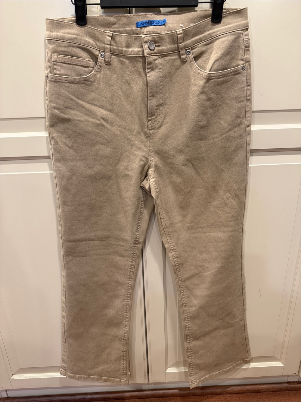 J. McLaughlin Khaki Straight-Leg Jeans with Branded Button
